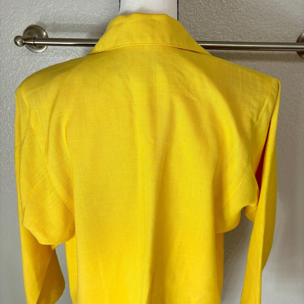 Cute 80s Raincoat Yellow Long Oversized Linen Woven Pattern Coat Modern Large L - Picture 9 of 10